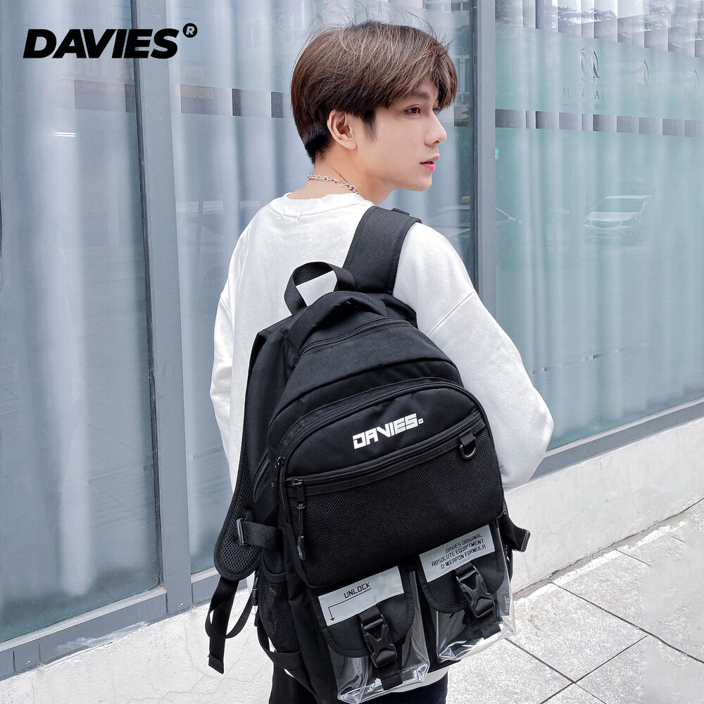 Tặng Kèm Túi Đeo Mini) Balo Đi Học Nam Phản Quang Local Brand Davies - Black Warrior