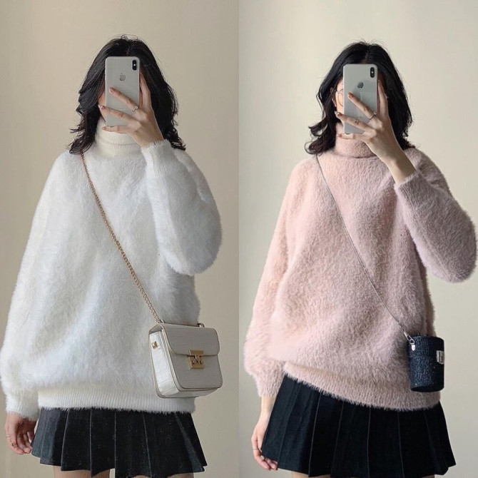 Áo len cổ lọ trơn chất mịn, áo len cổ cao len lông thỏ nhiều màu