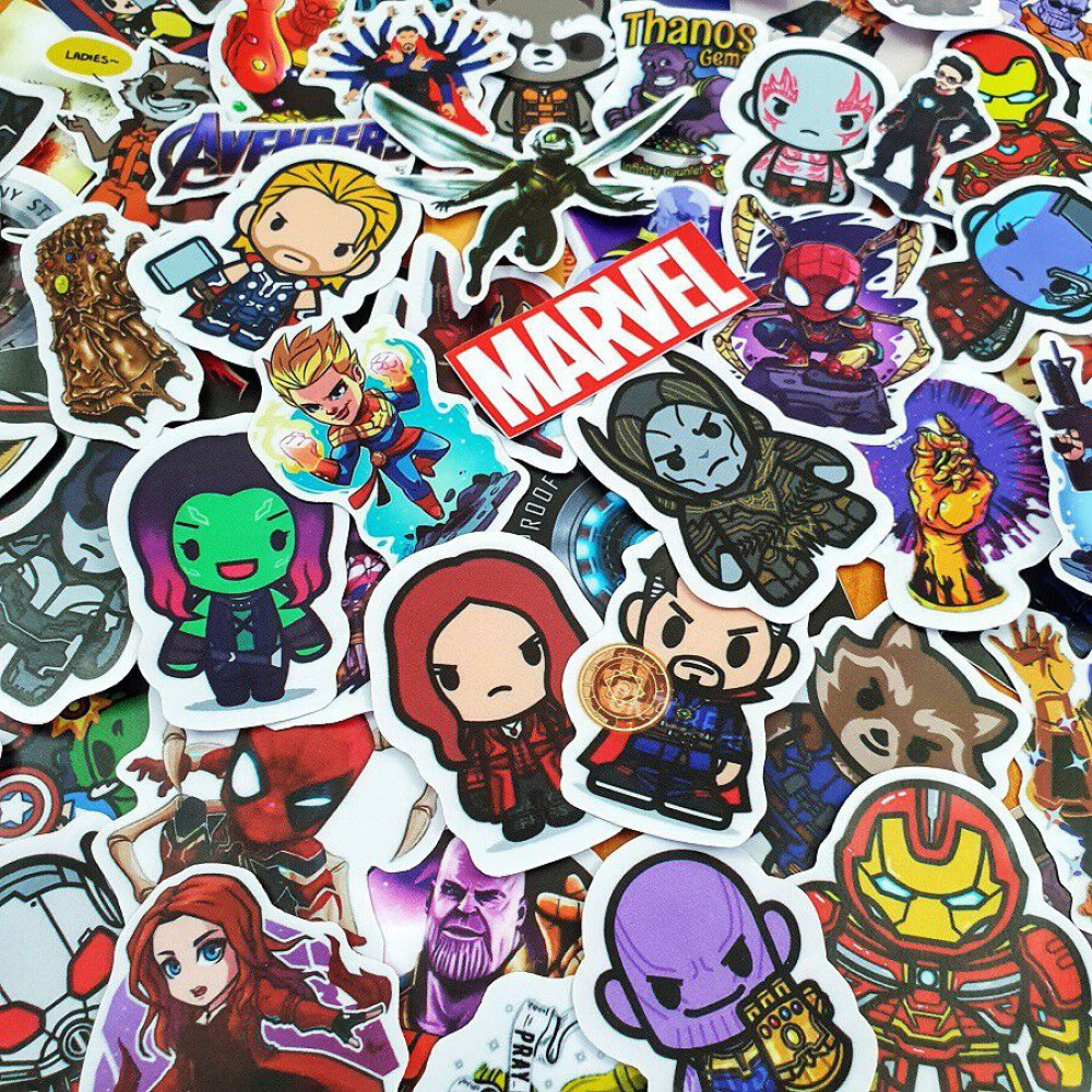 Bộ hình dán Marvel Sticker trang trí nón bảo hiểm, vali, laptop ...