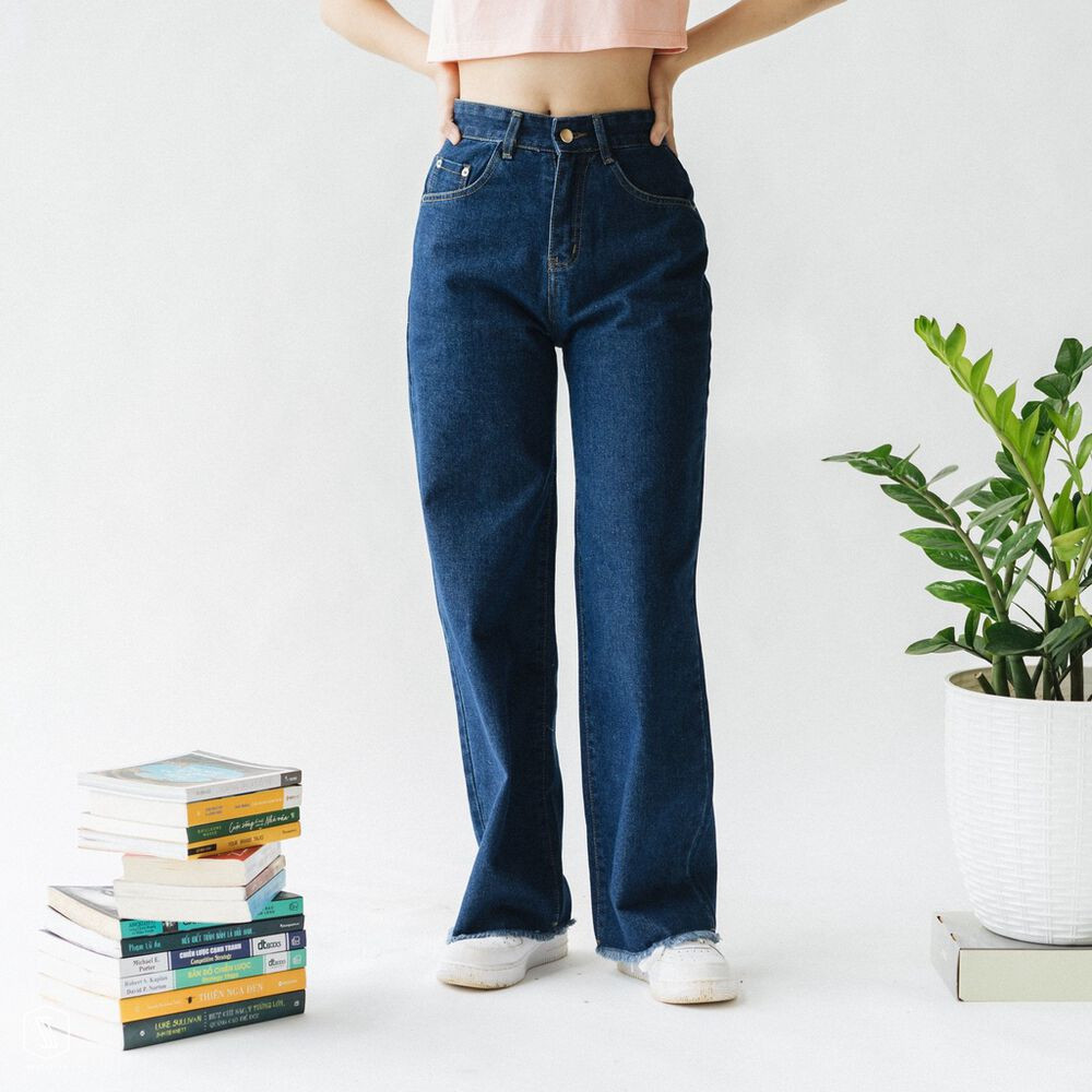 Quần jeans ống rộng cổ rộng của phụ nữ bên phải Quần ống rộng tám điểm của  phụ nữ UU6336 - Quần jean quần jean lưng cao qua rốn | Tàu Tốc
