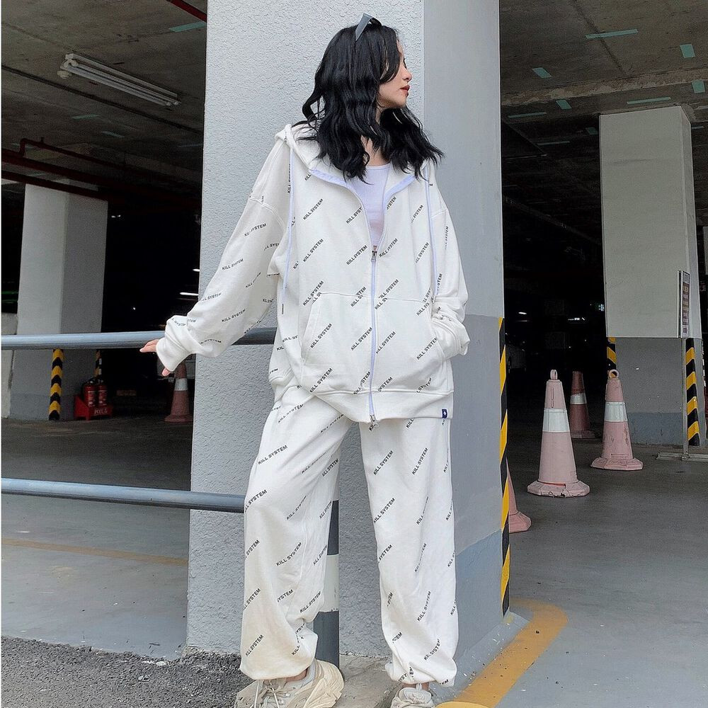 Quần thun dáng suông ống rộng màu đen Kill System chữ xéo, vải