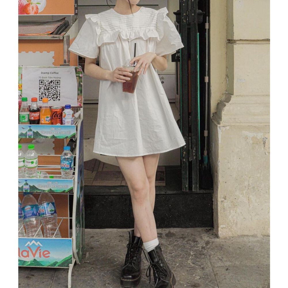 Váy Ulzzang Tiểu thư trắng basic tay bồng cổ vuông( có dáng dài ib) - Đầm,  váy nữ | ThờiTrangNữ.vn