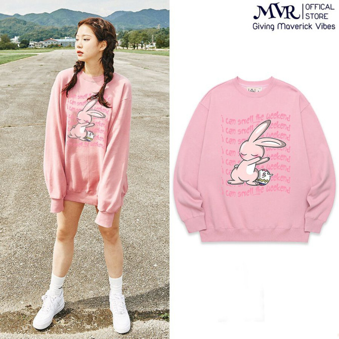 Áo Sweater Cotton Da Cá Hàn Quốc Ao Thun Tay Dài Hình Thỏ Hồng Cute Cho
