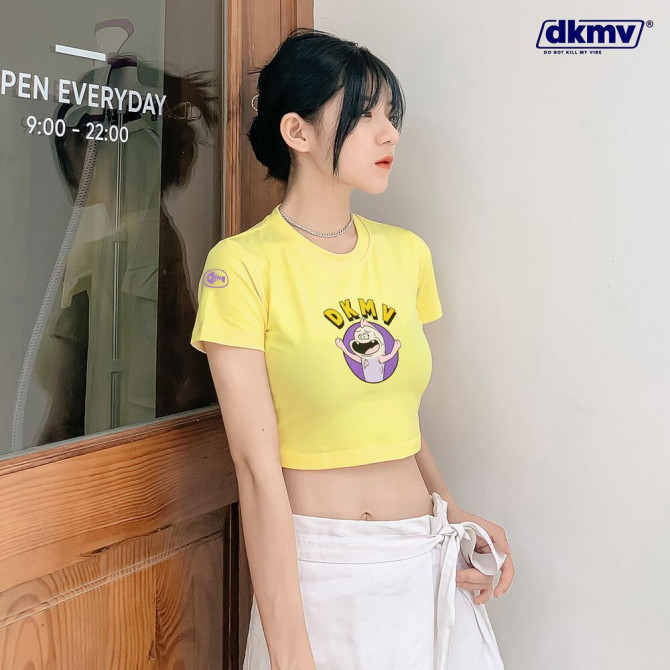 Áo Croptop Nữ Ôm Tay Ngắn Màu Vàng Dkmv - Croptop Ôm In Hình Yellow Please