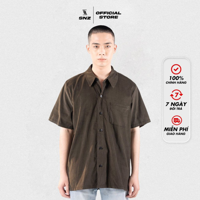 Áo Sơ Mi Tay Ngắn Snazzy Unisex Nam Nữ Nhung Tăm Oversize Form Rộng Corduroy