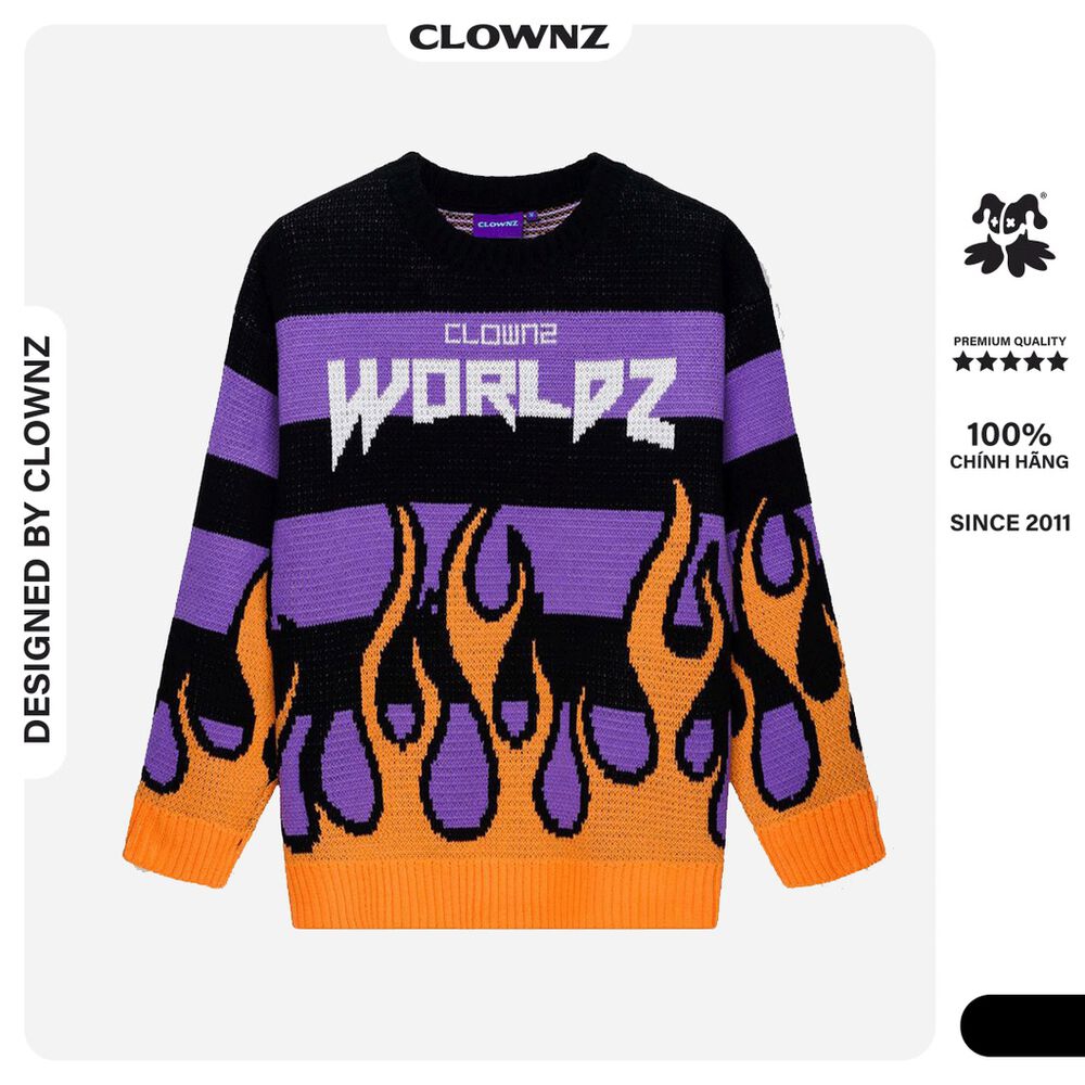 Áo Len Sweater Local Brand Clownz Worldz Star Knit Form Rộng, Dáng Raglan  Chất Len Dệt 100% Cotton, Phối Màu Tím Cam