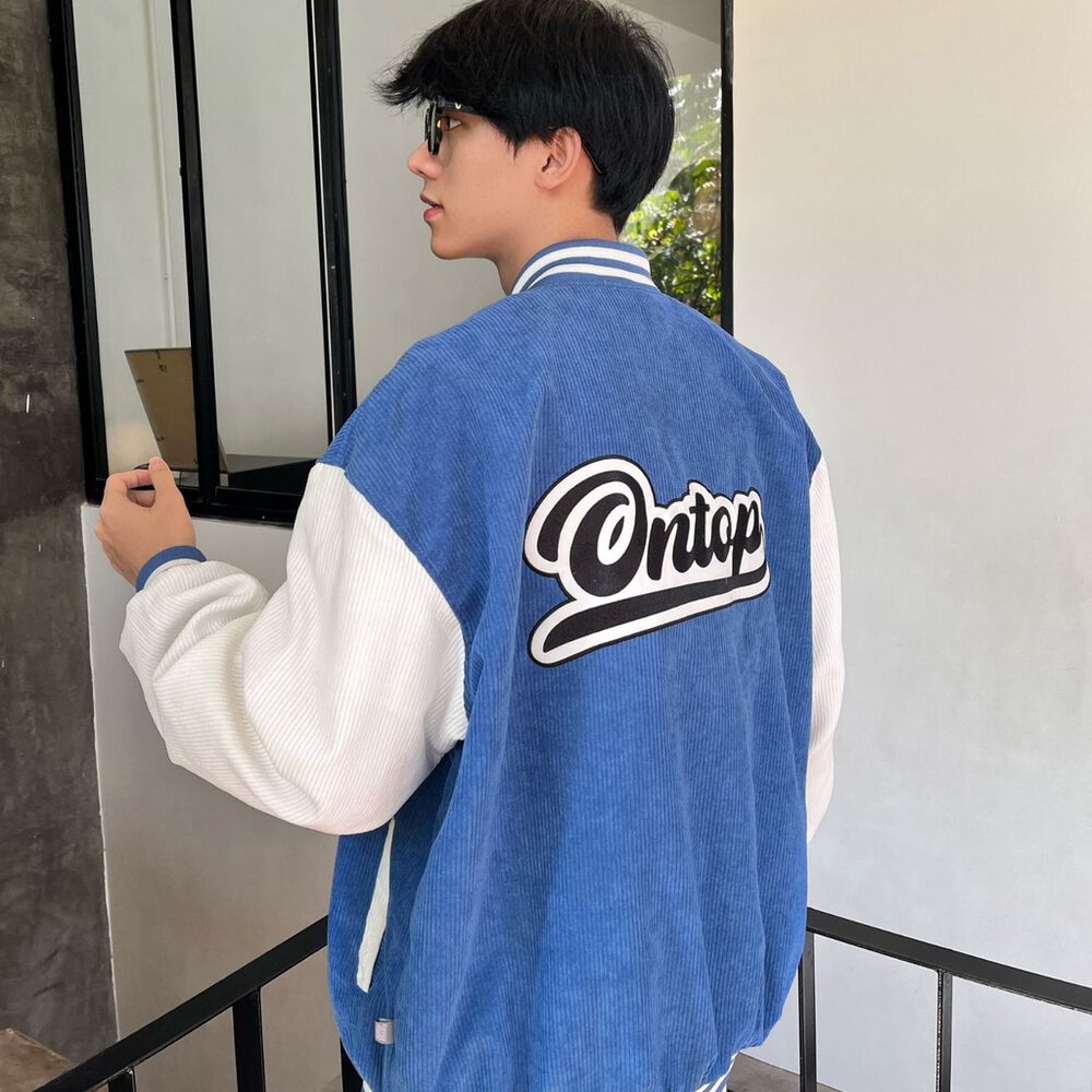 Áo Khoác Varsity Jacket Corduroy Màu Xanh Dương Bomber Bóng Chày Basic Nam Nữ Form Rộng Local