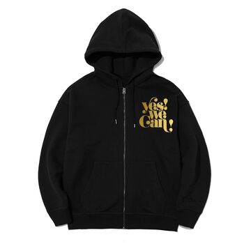Áo khoác hoodie zip chống nắng logo yes we can nhũ vàng - KATH26022110