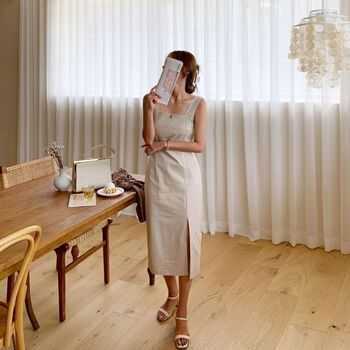 Váy Cổ Vuông Xẻ Tà ENVYLOOK About Square Slit Bustier Dress