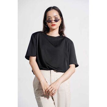 Áo kiểu tay ngắn đệm vai. Satin PE/Vis - 10F20SHSW012