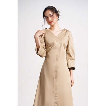 Đầm cổ V nhún vai - 10S21DREW006