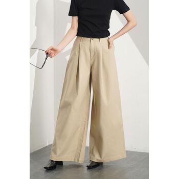 Quần xếp ly ống rộng. Cotton/spandex - 10F20PCAW010