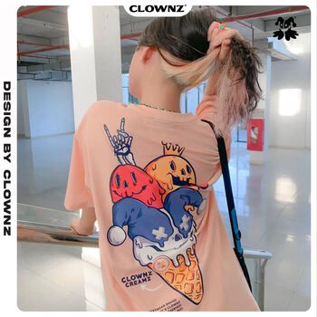[FULLTAG CHÍNH HÃNG] Áo thun tay lỡ unisex ClownZ Ice Cream T-shirt form rộng, chất cotton, màu pastel