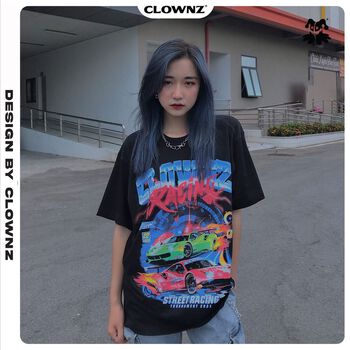 [FULLTAG CHÍNH HÃNG] Áo thun tay lỡ unisex họa tiết xe đua ClownZ Racing T-shirt form rộng, chất cotton