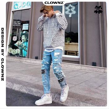 [FULLTAG CHÍNH HÃNG] Quần jeans nam rách gối ClownZ Bandana Denim - Xanh