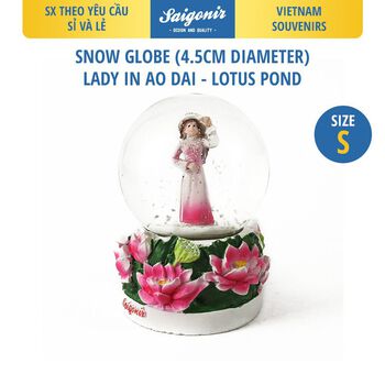 Quả Cầu Tuyết Thuỷ Tinh 4.5 cm Saigonir - Hình Cô Gái Hoa Sen - Chi Tiết Sắc Nét - Quà Tặng - Quà Lưu Niệm
