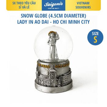 Quả Cầu Tuyết Thuỷ Tinh 4.5cm Saigonir - Hình Cô Gái Màu Bạc - Chi Tiết Sắc Nét - Quà Tặng - Quà Lưu Niệm Việt Nam