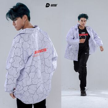 Áo khoác dù nam form rộng màu trắng DAVIES - Aggression Jacket.