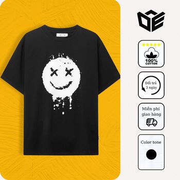 Áo thun tay lỡ in mặt cười DE81 phông Unisex nam nữ Cotton oversize form rộng