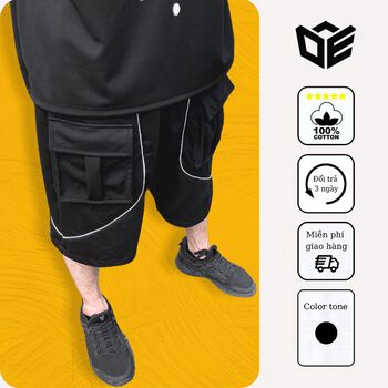 Quần đùi  short pant nam DE81màu đen form rộng - Local brand chính hãng