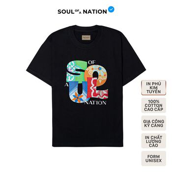 Áo thun unisex In cao cấp GẠCH BÔNG Kim Tuyến lấp lánh form basic 100% cotton premium SOUL OF A NATION - Đen