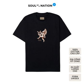 Áo thun unisex In cao cấp hình THIÊN THẦN (MELODY ANGEL) form basic 100% cotton premium SOUL OF A NATION - Đen