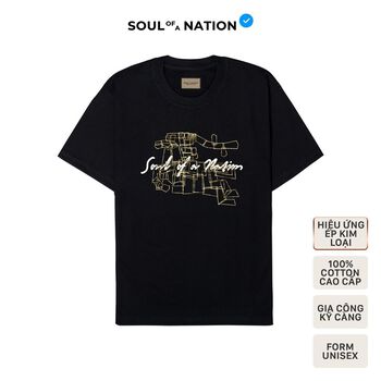 Áo thun unisex In hiệu ứng ánh kim SAINT GIÓNG (THÁNH GIÓNG) form basic 100% cotton SOUL OF A NATION - Gold Line VER Đen