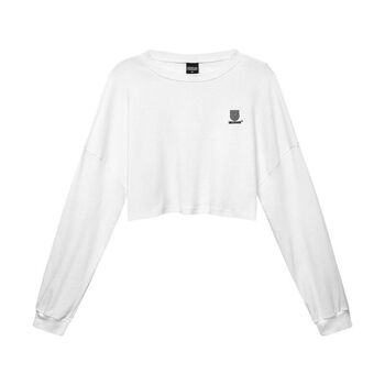 Áo sweater croptop white logo basic