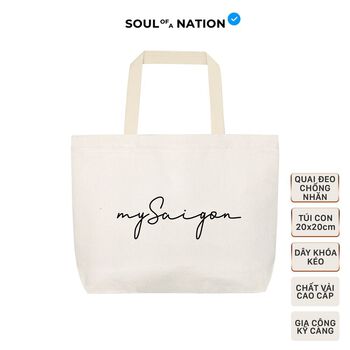 Túi Tote Vải Canvas Cao Cấp - Size lớn, Dây đeo không nhăn, Có khóa kéo, Ngăn phụ bên trong - My Saigon Ver 1