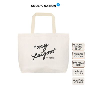 Túi Tote Vải Canvas Cao Cấp - Size lớn, Dây đeo không nhăn, Có khóa kéo, Ngăn phụ bên trong - My Saigon Ver 2