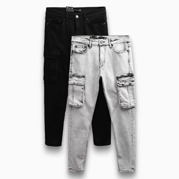 Quần Jean Nam Túi Hộp Cargo BG 2 Màu Đen Xám, Vải Denim Cotton Co Giãn, INF QJ003385 , SOMEHOW
