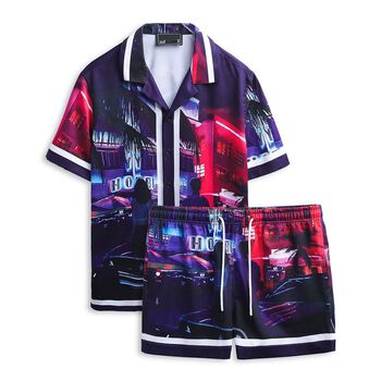 Set Bộ, Sơ Mi,Quần Đùi  INF Purple Sunset , Chất Vải Polyester SB000811, SOMEHOW