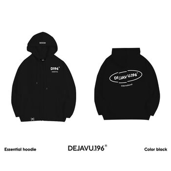 Hoodie zip / D196 basic / - Black