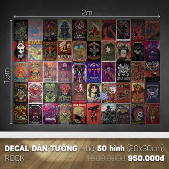 Set 50 tấm 20x30cm decal dán tường trang trí decor phòng, nhà cửa, cửa hàng chủ đề ROCK