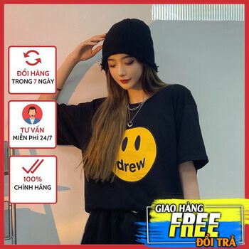 Áo thun nam nữ tay lỡ DREW House Mặt cười phong cách , Áo phông unisex form rộng oversize chất liệu Cotton AQ21