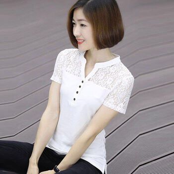 Áo thun nữ cổ phối ren sang trọng 2 màu đen trắng phối xọc đen xọc trắng form vừa