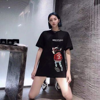 Áo Thun Unisex Nữ Nam Form Rộng Tay Lỡ Vải Mịn Cotton Mặc Thoáng Mát Màu Đen Trắng in chó super star - 1994 studio