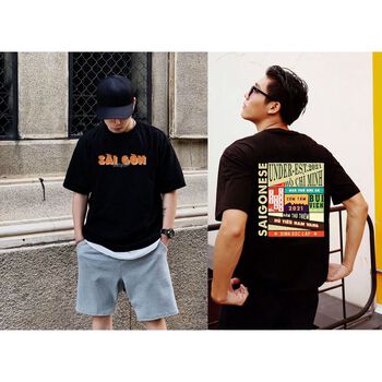 Áo Thun Unisex Nữ Nam Form Rộng Tay Lỡ Vải Mịn Cotton Mặc Thoáng Mát Màu Đen Trắng UNDER Sài Gòn - Saigonese Tee