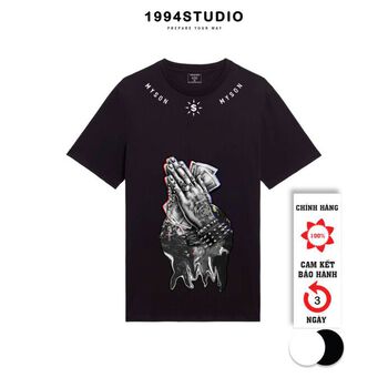 Áo Thun Unisex Nữ Nam Form Rộng Tay Lỡ Vải Mịn Cotton Mặc Thoáng Mát Màu Đen Trắng in hình Save Money  - 1994 Studio