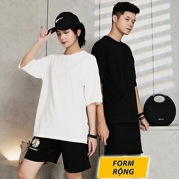Áo Thun Unisex Nữ Nam Form Rộng Tay Lỡ Vải Mịn Cotton Mặc Thoáng Mát Màu Đen Trắng freesize dưới 65kg