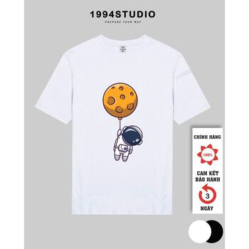 Áo Thun Unisex Nữ Nam Form Rộng Tay Lỡ Vải Mịn Cotton Mặc Thoáng Mát Màu Đen Trắng in SPACE - 1994 studio