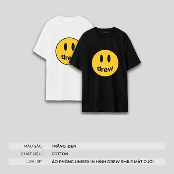 Áo Thun Unisex Nữ Nam Form Rộng Tay Lỡ Vải Mịn Cotton Mặc Thoáng Mát Màu Đen Trắng DREW unisex - 1994studio