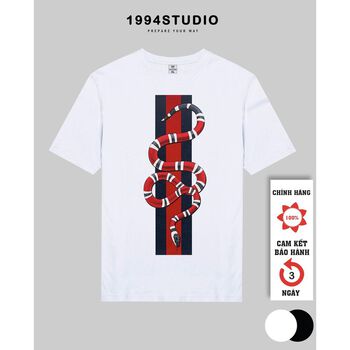 Áo Thun Unisex Nữ Nam Form Rộng Tay Lỡ Vải Mịn Cotton Mặc Thoáng Mát Màu Đen Trắng in hình GC rắn  - 1994 Studio