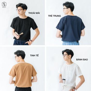 Áo phông Nam tay ngắn có túi ngực SSSTUTTER cổ tròn ngắn tay Vải Linen siêu thoáng mát 5 màu Linen Tee