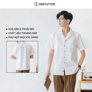 Áo sơ mi Nam ngắn tay có 2 túi ngực SSSTUTTER chi tiết khuy sừng cổ điển gọn gàng 2 màu Cub shirt