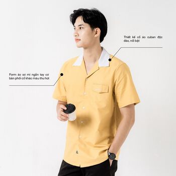 Áo sơ mi ngắn tay nam SSSTUTTER cổ màu nổi bật leon polo shirt
