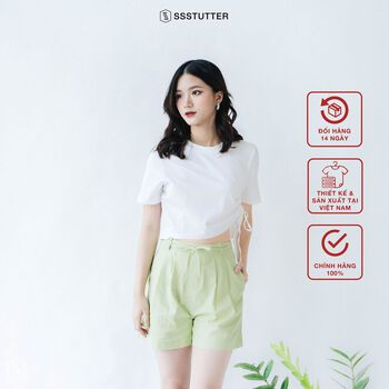 Quần short nữ SSSTUTTER chất linen thoáng mát đai thắt nơ self-tie shorts
