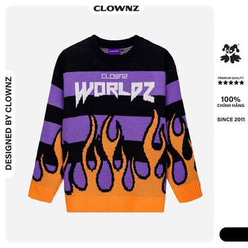 Áo len sweater local brand Clownz WorldZ Star Knit form rộng, dáng raglan chất len dệt 100% cotton, phối màu tím cam