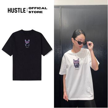 Áo thun nam nữ tay lỡ phông UNISEX form rộng - Stimulate - mèo bé -chất liệu cotton premium cao cấp full size - Hustle