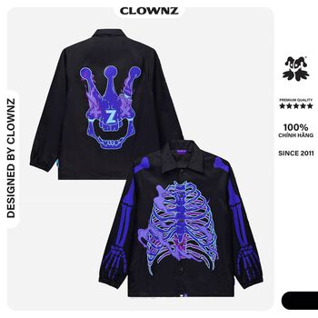 Áo khoác gió hình in xương local brand Clownz Flammy Skull dài tay, vải gió 2 lớp, unisex nam nữ